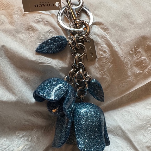 Coach Blue Sparkle Tea Rose Bag Charm/Keyfob - Picture 2 of 3